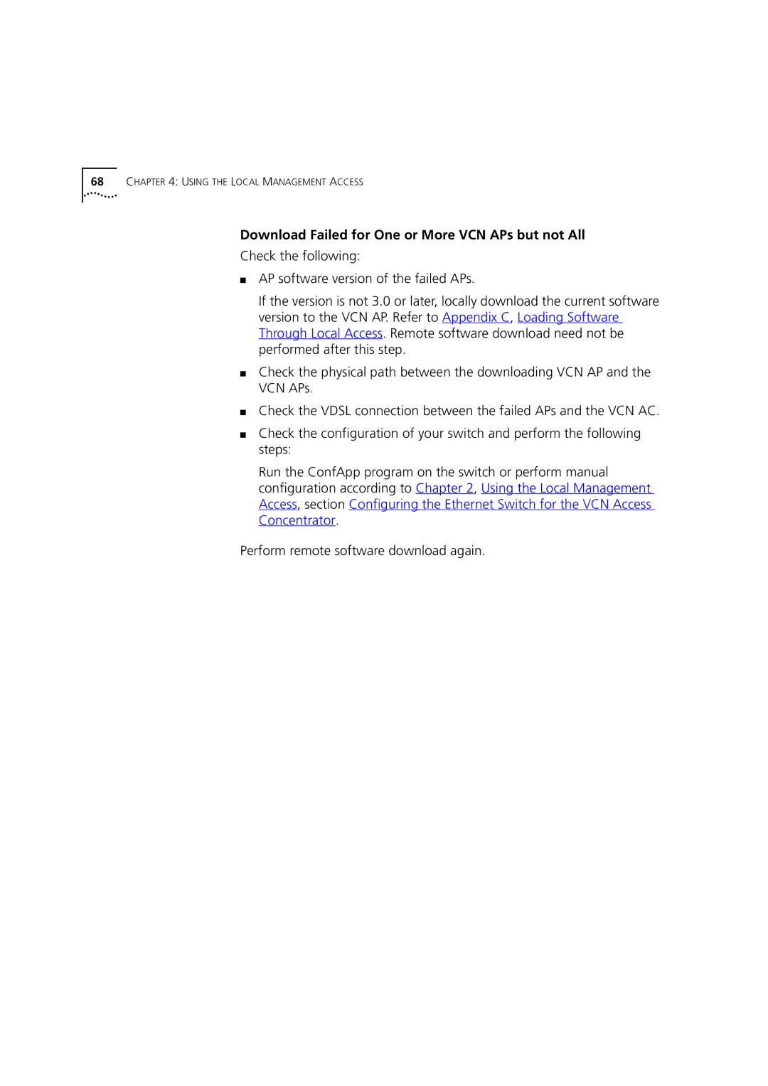 3Com DSA-3CV1001-02 service manual Download Failed for One or More VCN APs but not All 