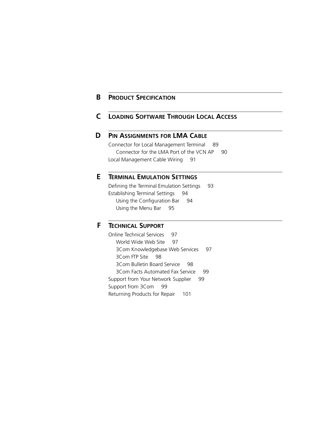 3Com DSA-3CV1001-02 service manual Online Technical Services World Wide Web Site, 3Com FTP Site 