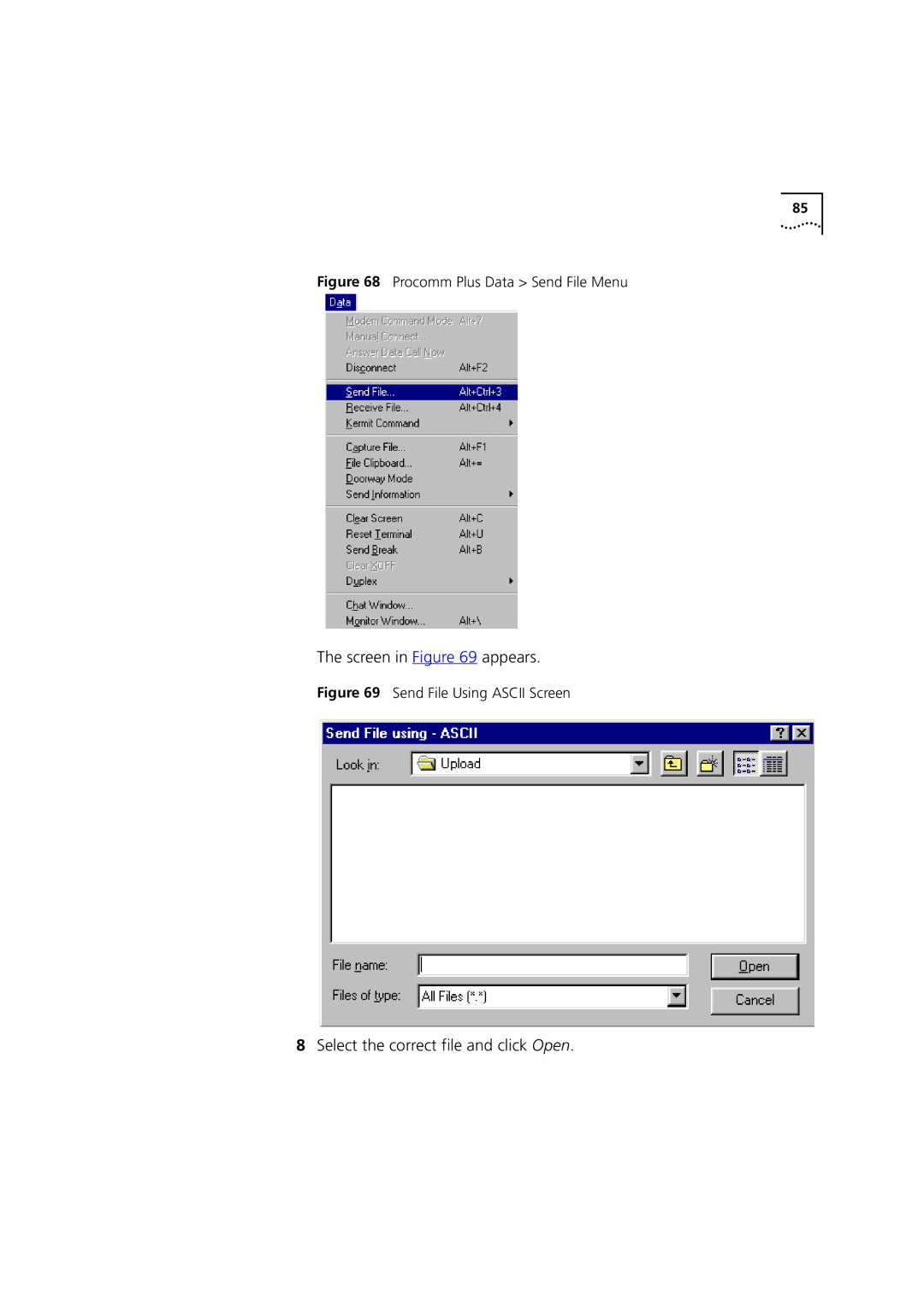 3Com DSA-3CV1001-02 service manual Screen in appears, Select the correct file and click Open 