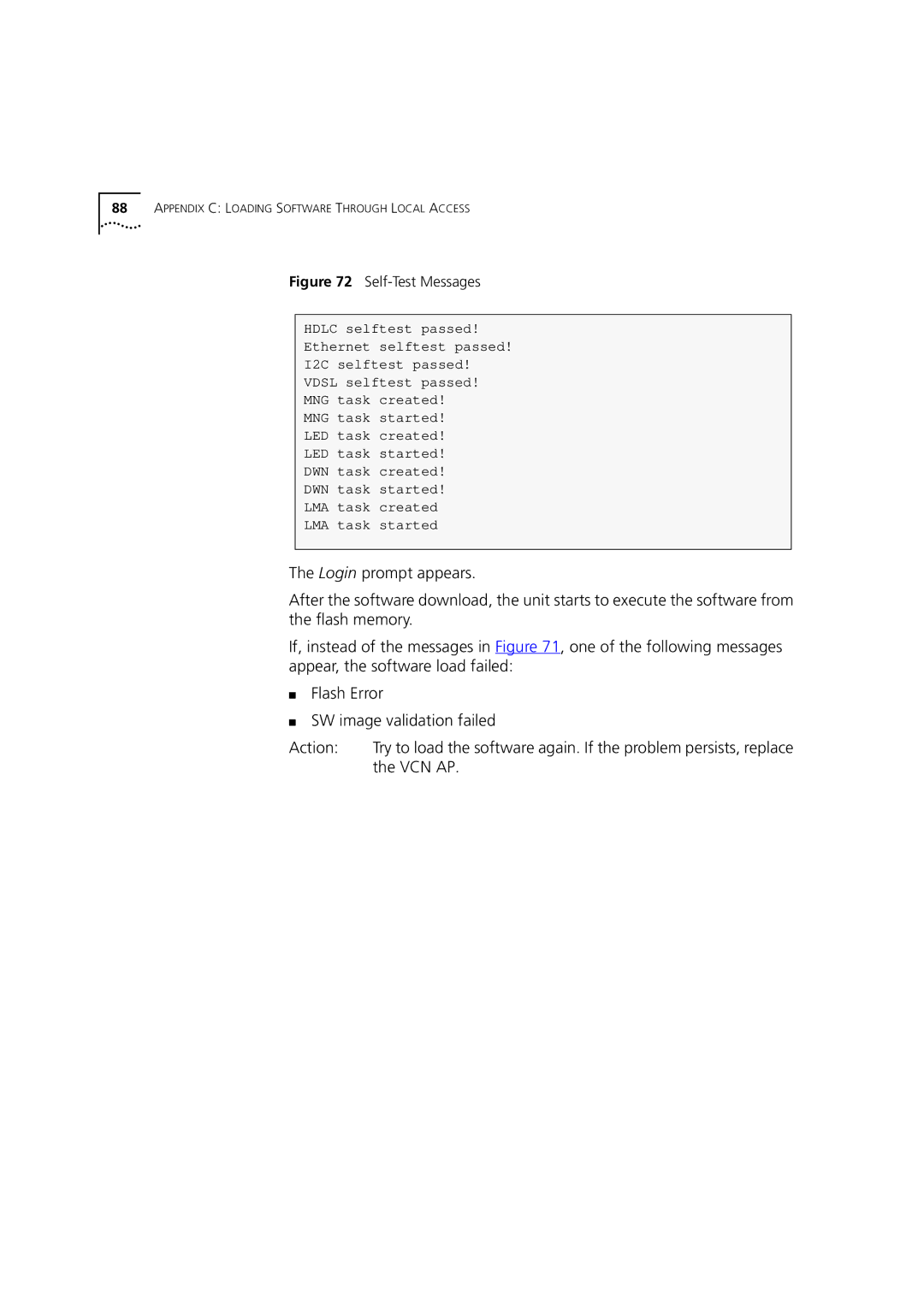 3Com DSA-3CV1001-02 service manual Vcn Ap, Self-Test Messages 