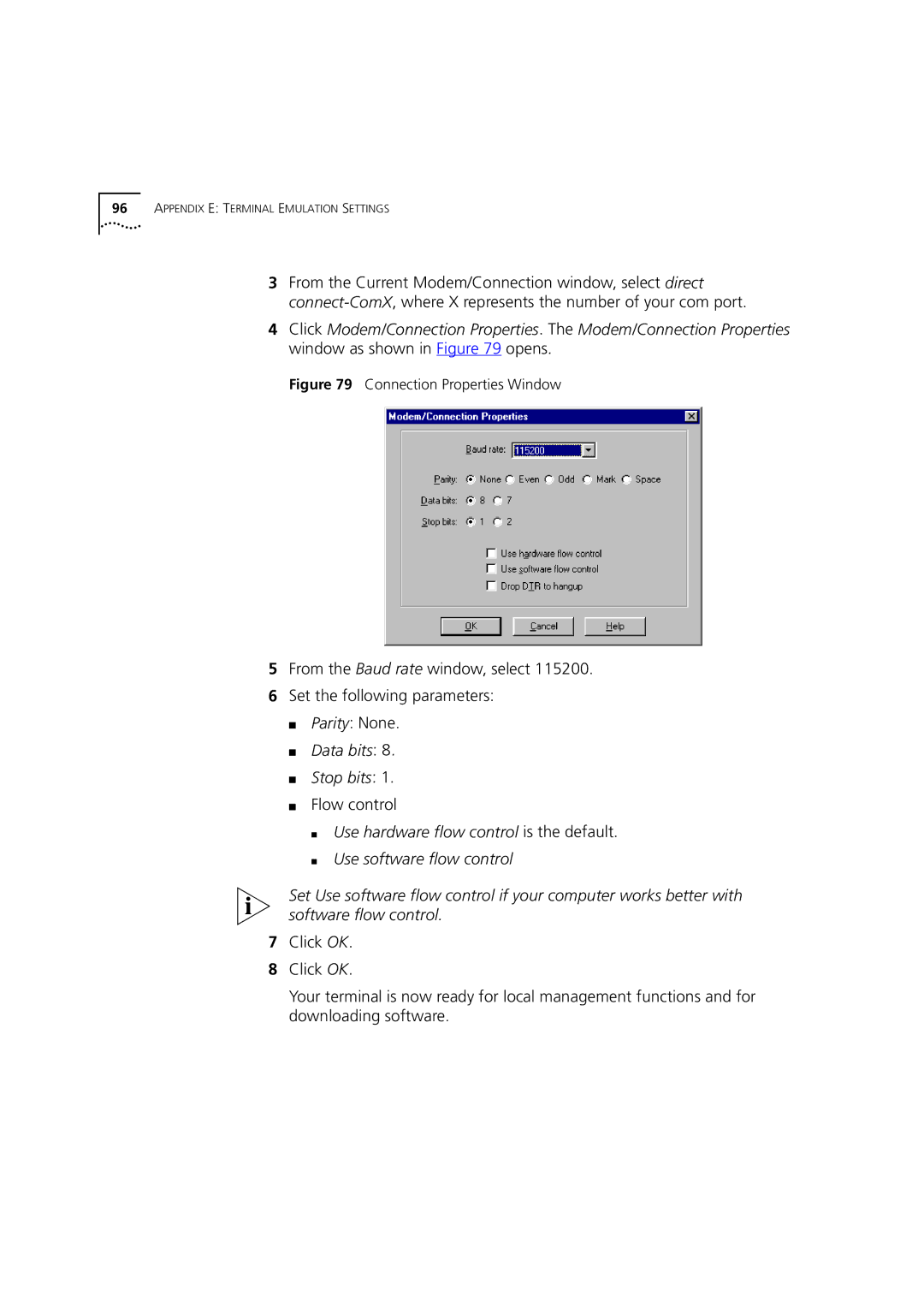 3Com DSA-3CV1001-02 service manual Flow control, Connection Properties Window 