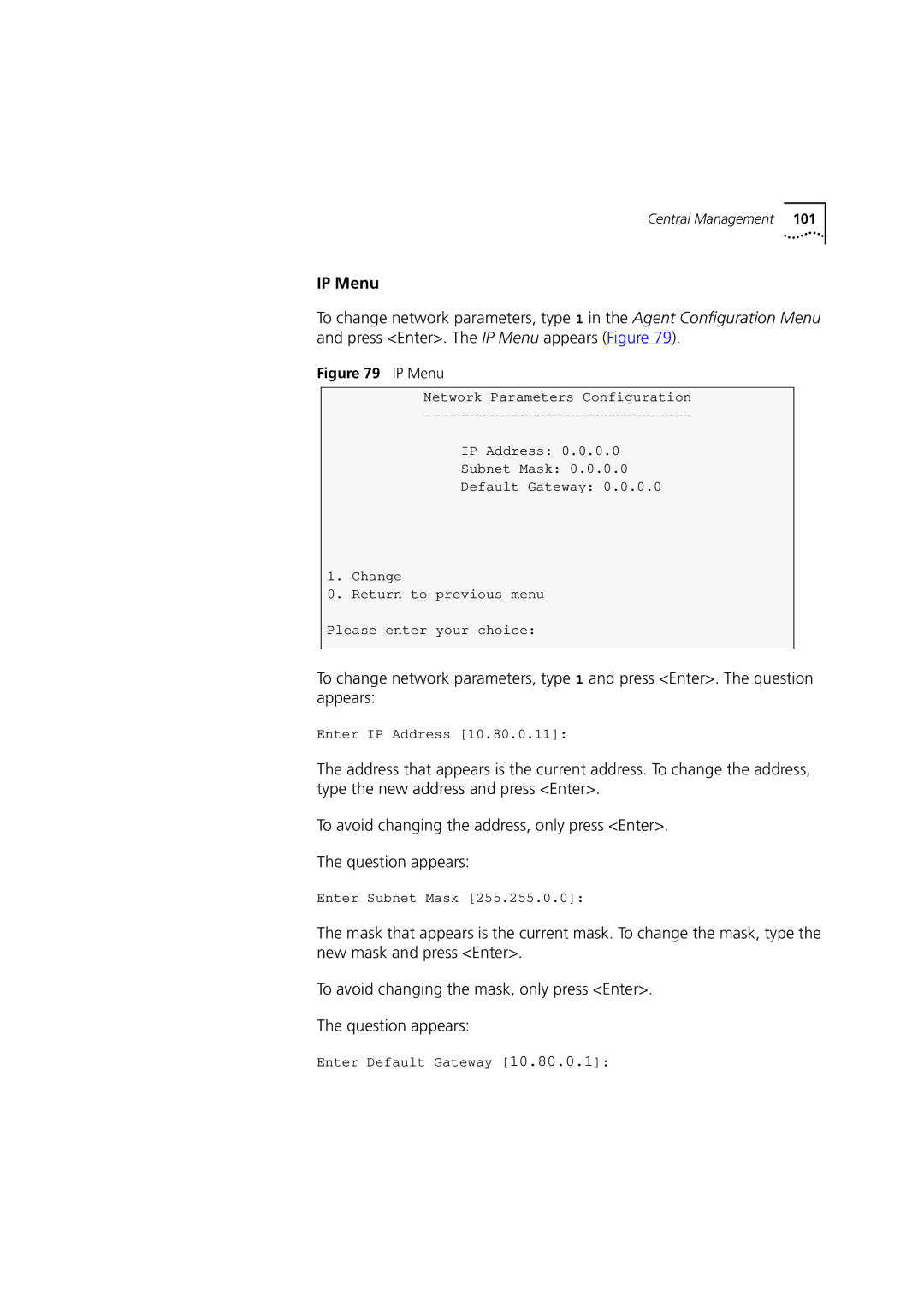 3Com DSA-3CV1100-02 service manual IP Menu 