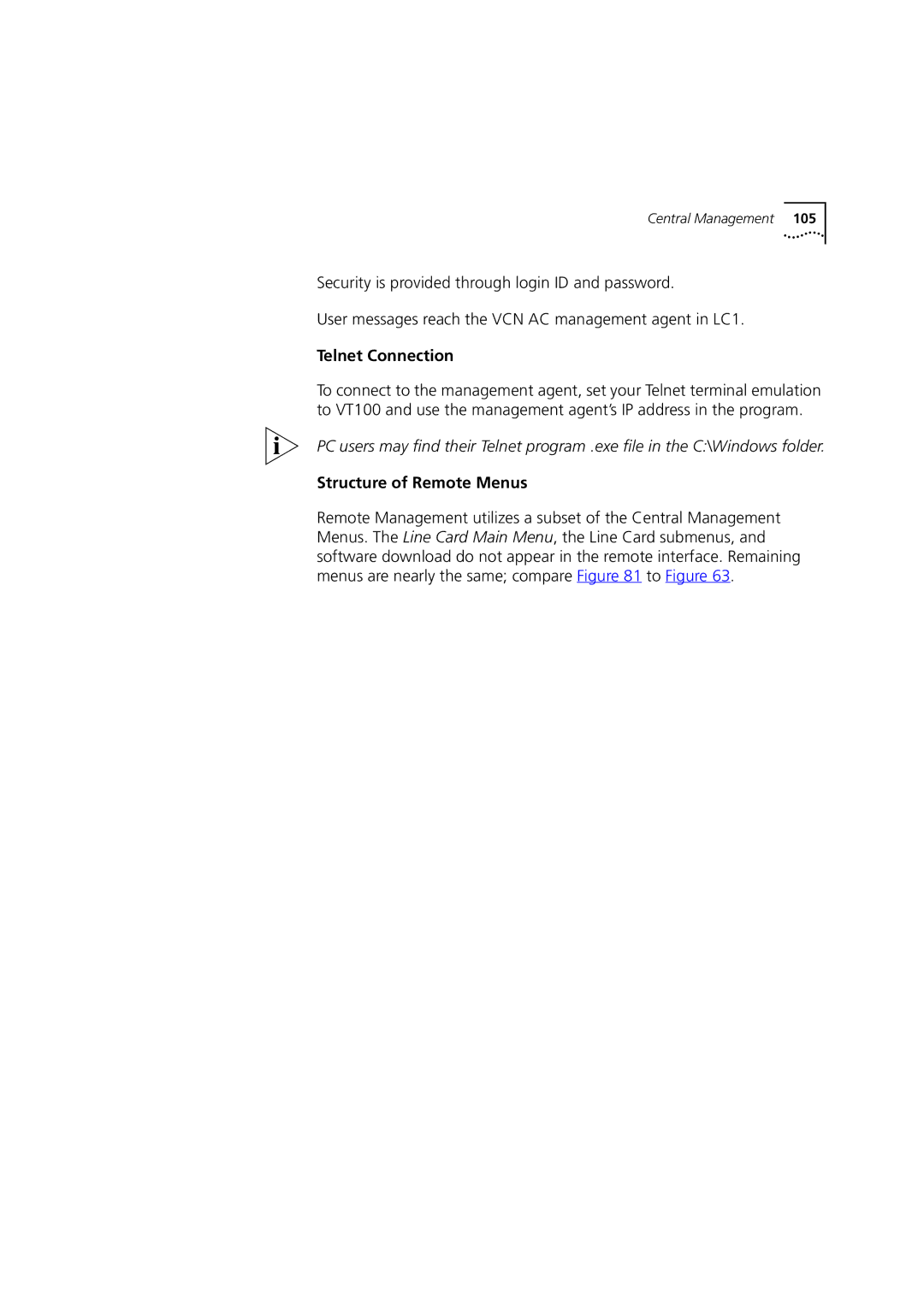 3Com DSA-3CV1100-02 service manual Telnet Connection, Structure of Remote Menus 