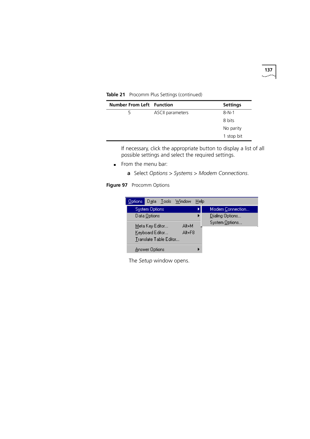 3Com DSA-3CV1100-02 service manual Setup window opens, 137 