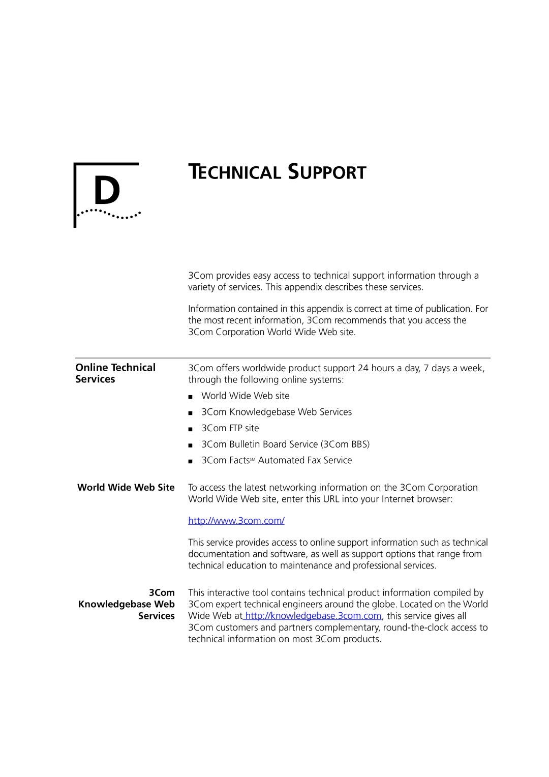 3Com DSA-3CV1100-02 service manual Online Technical, Services 