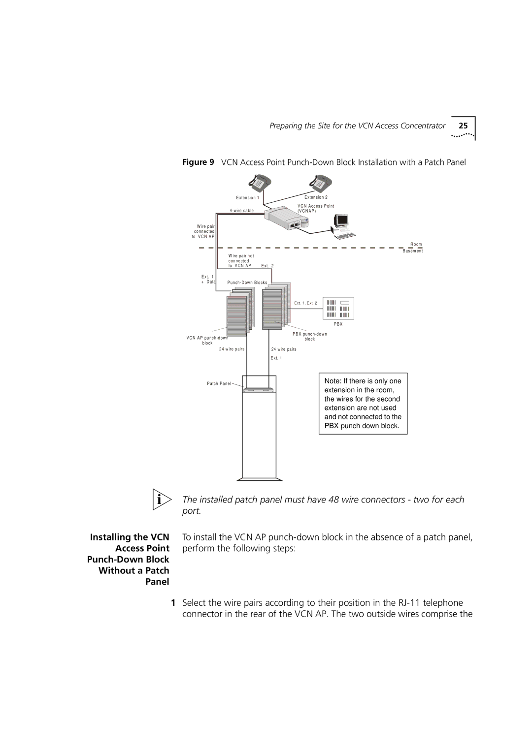 3Com DSA-3CV1100-02 service manual Punch-Down Block Without a Patch Panel 