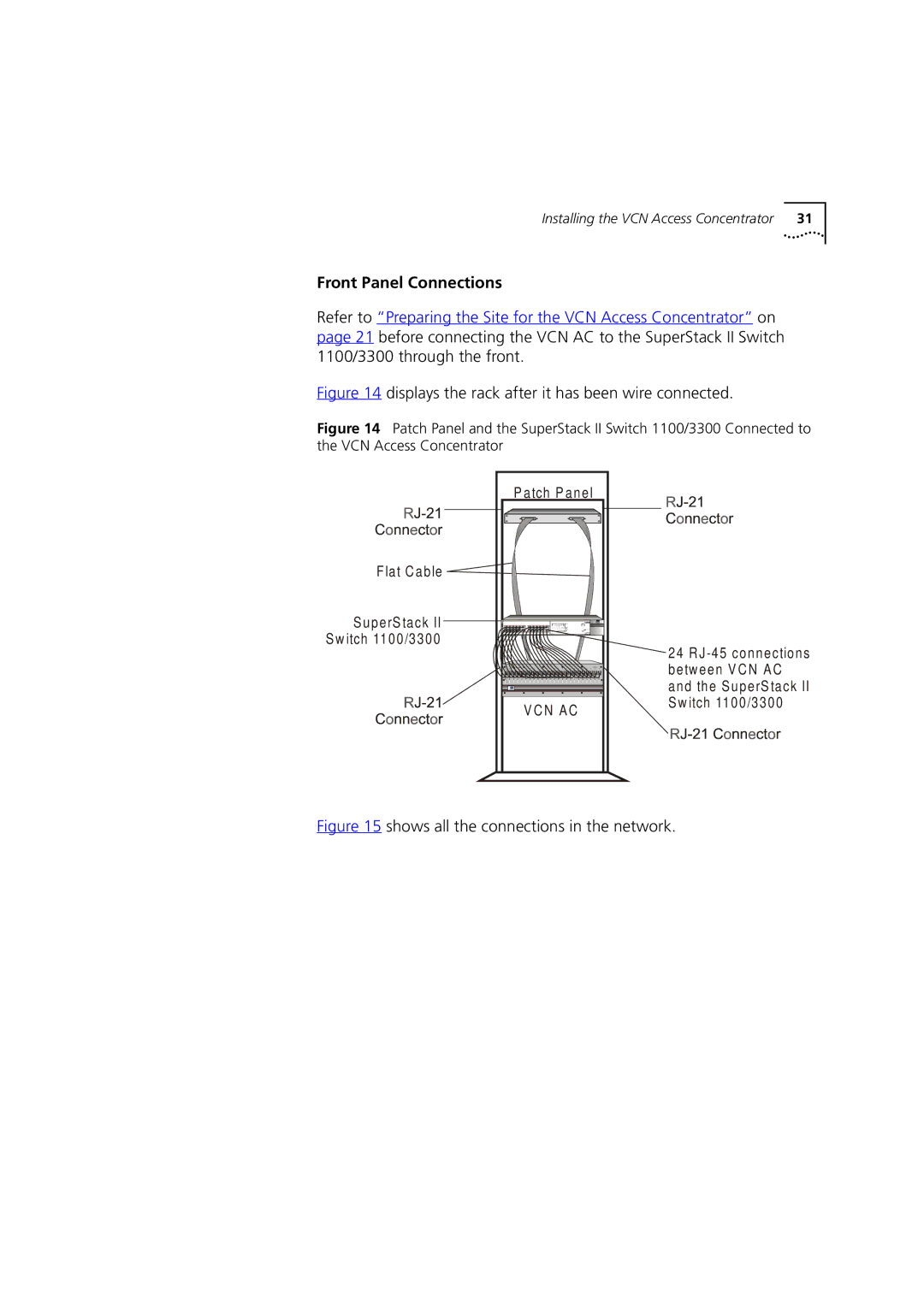 3Com DSA-3CV1100-02 service manual Front Panel Connections, Displays the rack after it has been wire connected 