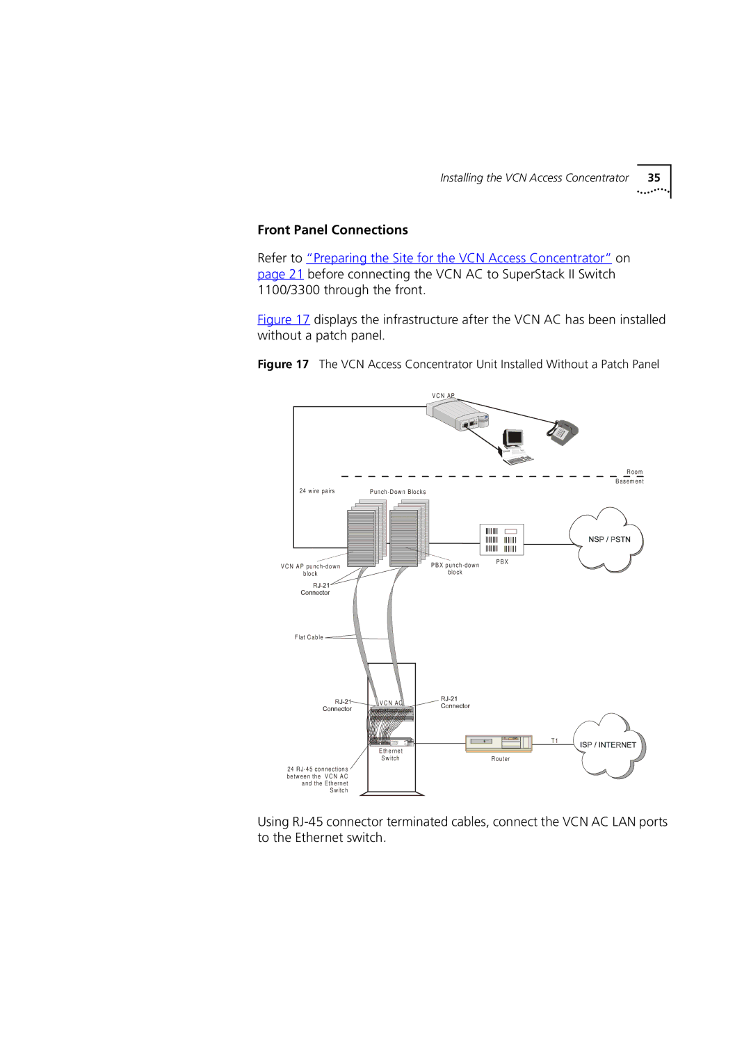 3Com DSA-3CV1100-02 service manual VCN Access Concentrator Unit Installed Without a Patch Panel 