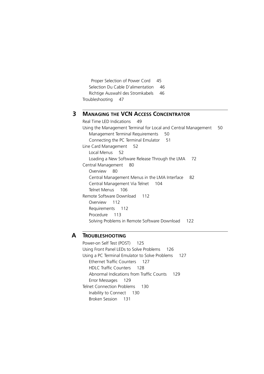 3Com DSA-3CV1100-02 service manual Troubleshooting, 127, Inability to Connect Broken Session 131 