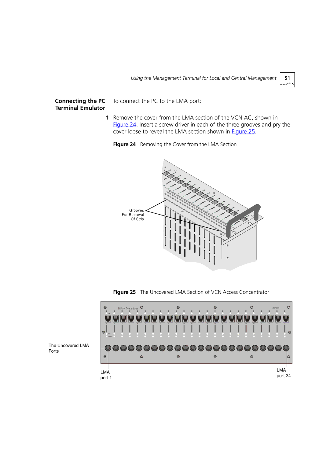 3Com DSA-3CV1100-02 service manual Connecting the PC To connect the PC to the LMA port, Terminal Emulator 