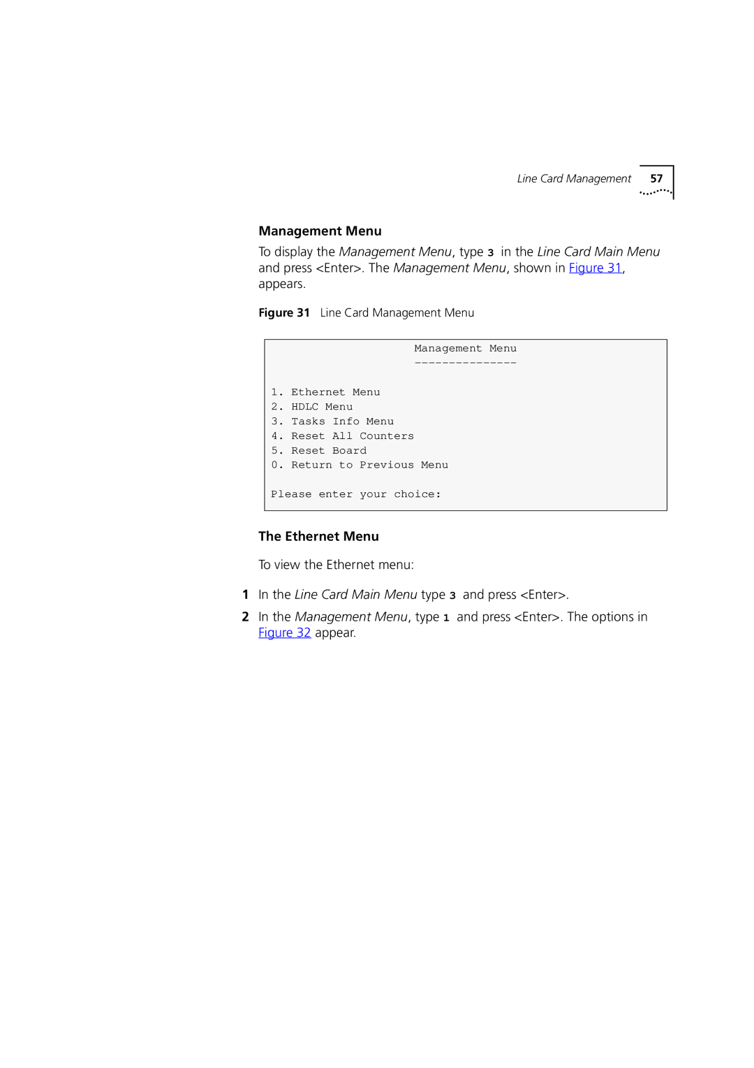 3Com DSA-3CV1100-02 service manual Management Menu, Ethernet Menu 