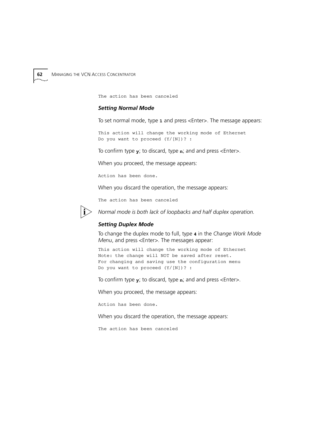 3Com DSA-3CV1100-02 service manual Setting Normal Mode 