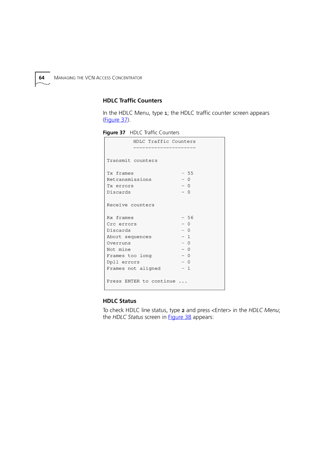 3Com DSA-3CV1100-02 service manual Hdlc Status, Hdlc Traffic Counters 