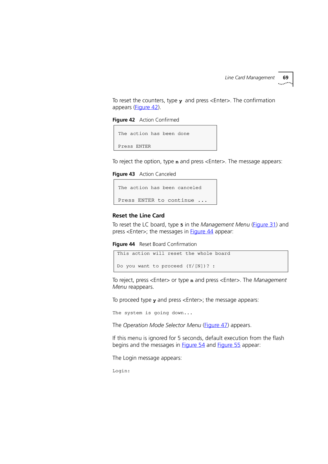 3Com DSA-3CV1100-02 service manual Reset the Line Card, Login message appears 