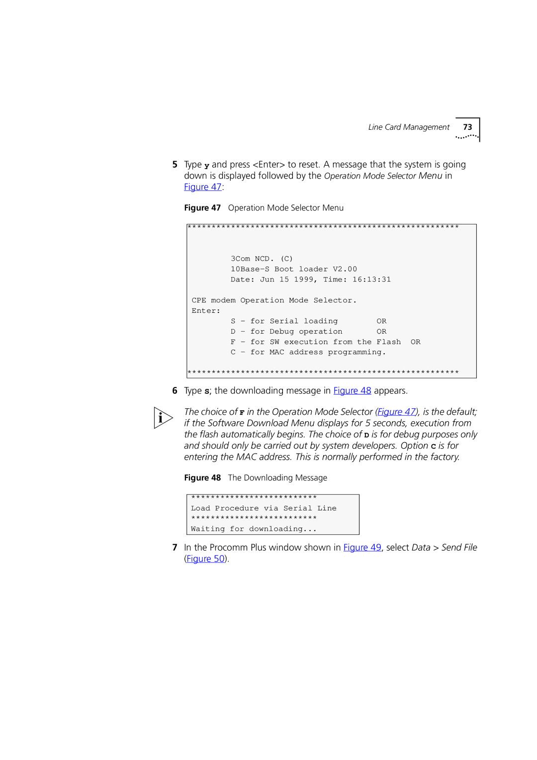 3Com DSA-3CV1100-02 Type S the downloading message in appears, Procomm Plus window shown in , select Data Send File Figure 