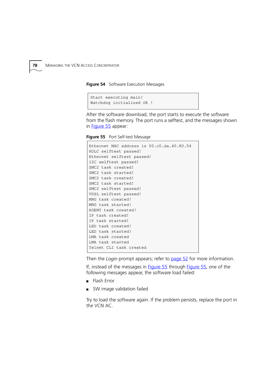 3Com DSA-3CV1100-02 service manual Software Execution Messages 