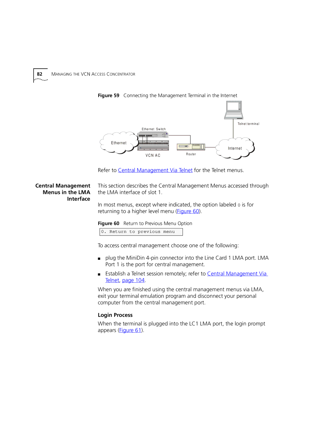 3Com DSA-3CV1100-02 service manual Central Management Menus in the LMA Interface, Login Process 