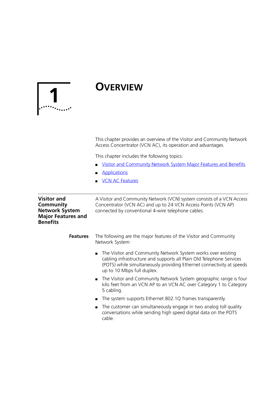 3Com DSA-3CV1100-02 service manual Visitor, Community, Network System, Major Features Benefits 