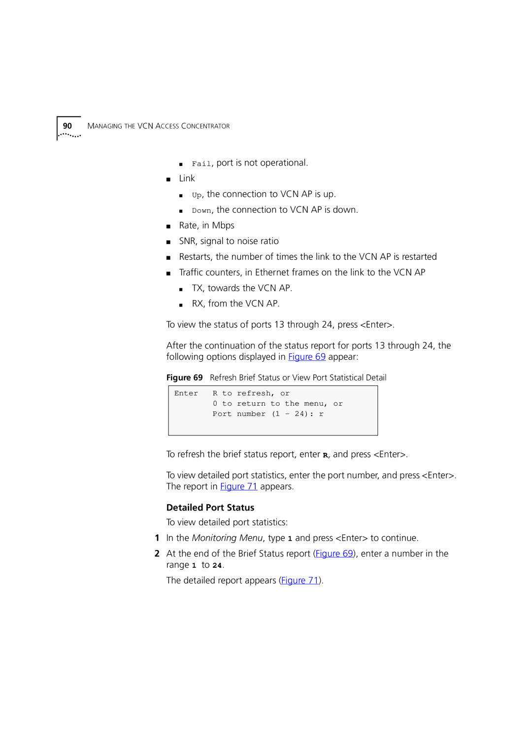 3Com DSA-3CV1100-02 service manual Detailed Port Status, Refresh Brief Status or View Port Statistical Detail 