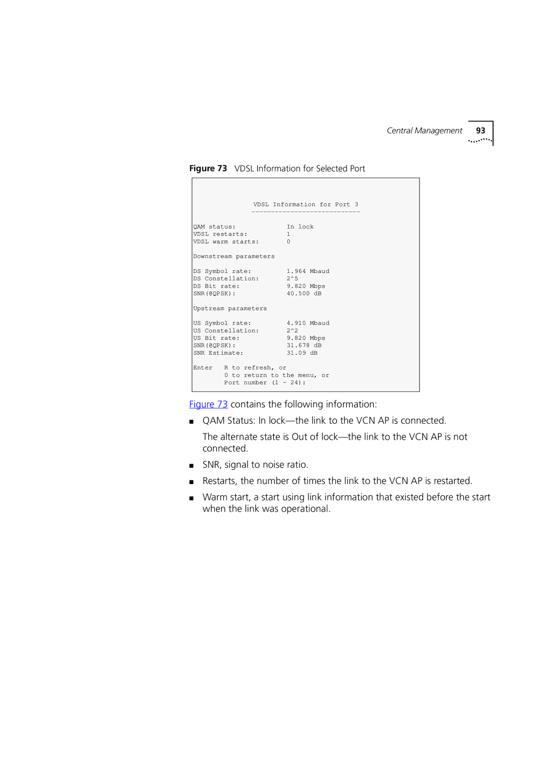 3Com DSA-3CV1100-02 service manual Vdsl Information for Selected Port 