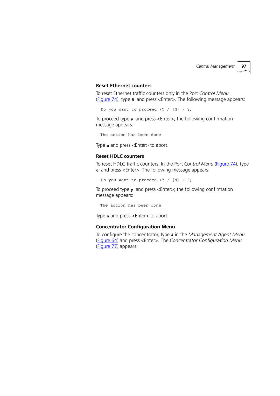 3Com DSA-3CV1100-02 service manual Type n and press Enter to abort, Concentrator Configuration Menu 