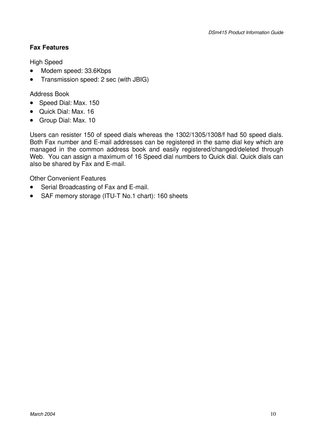 3Com DSm415 manual Fax Features 