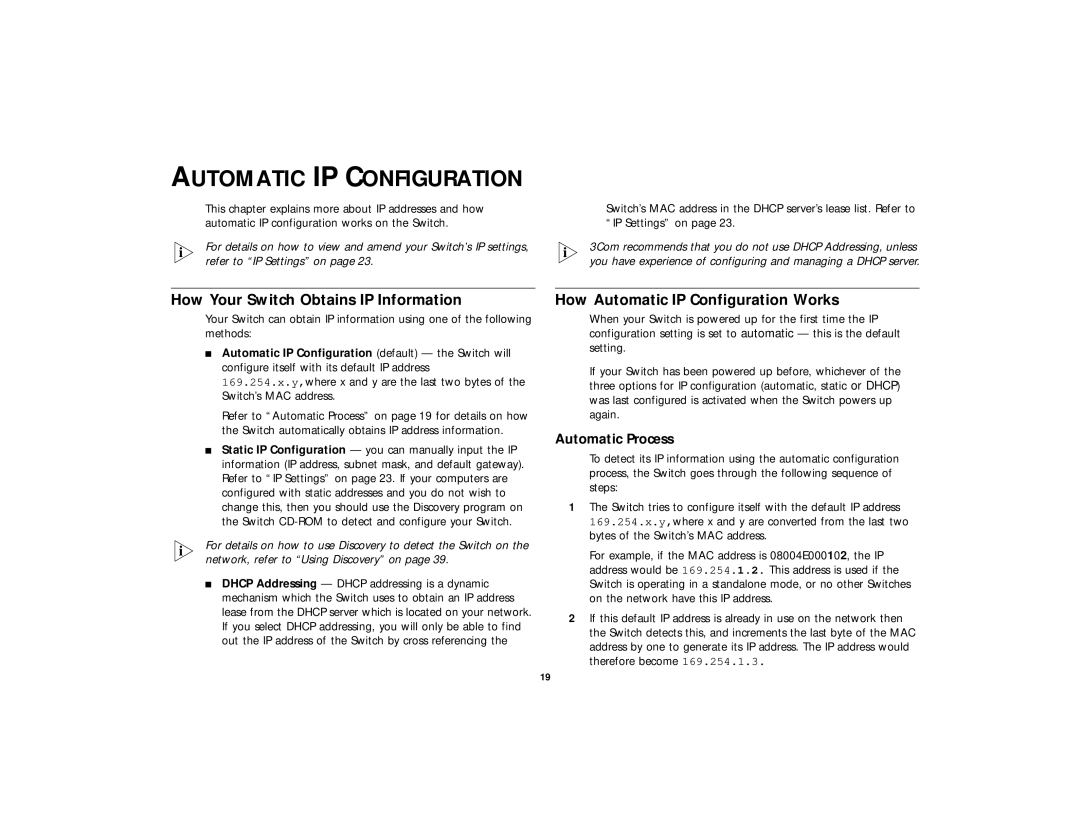 3Com 2816-SFP Plus (3C16485) manual Automatic IP Configuration, How Your Switch Obtains IP Information, Automatic Process 