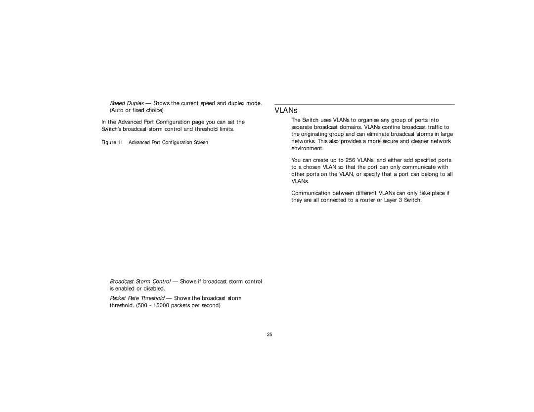 3Com 2816-SFP Plus (3C16485), DUA 1648-5AAA02 manual VLANs, Advanced Port Configuration Screen 