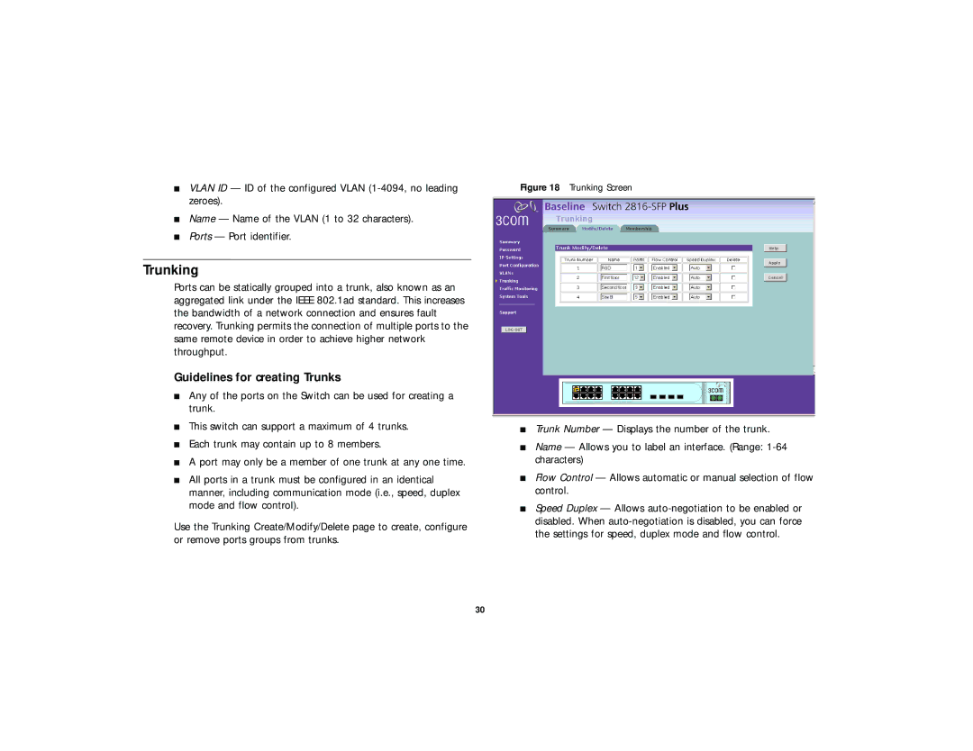 3Com DUA 1648-5AAA02, 2816-SFP Plus (3C16485) manual Trunking, Guidelines for creating Trunks 