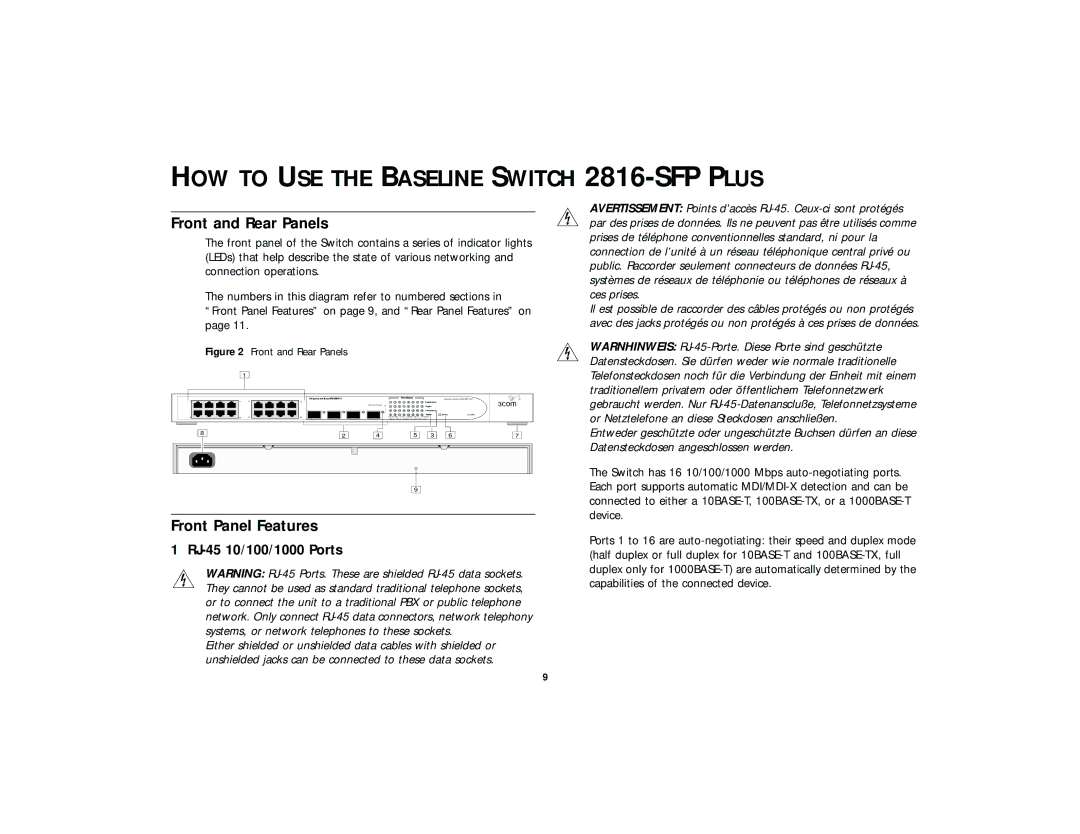 3Com 2816-SFP Plus (3C16485) HOW to USE the Baseline Switch 2816-SFP Plus, Front and Rear Panels, Front Panel Features 