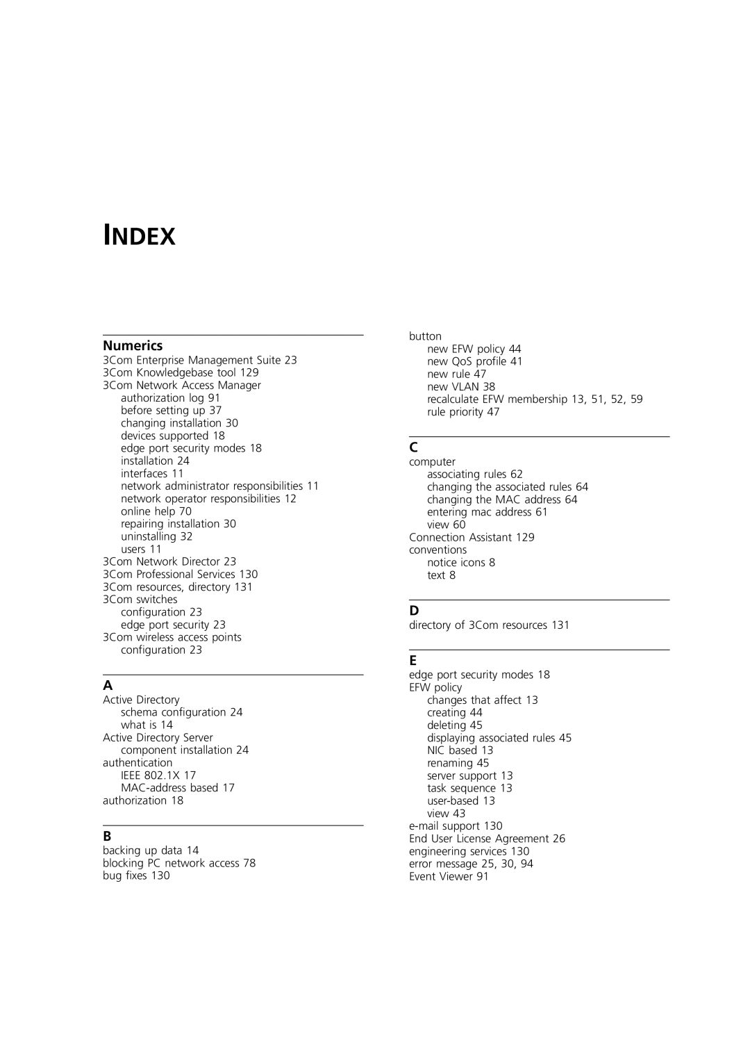 3Com DUA1550-0AAA02 manual Index, Numerics 