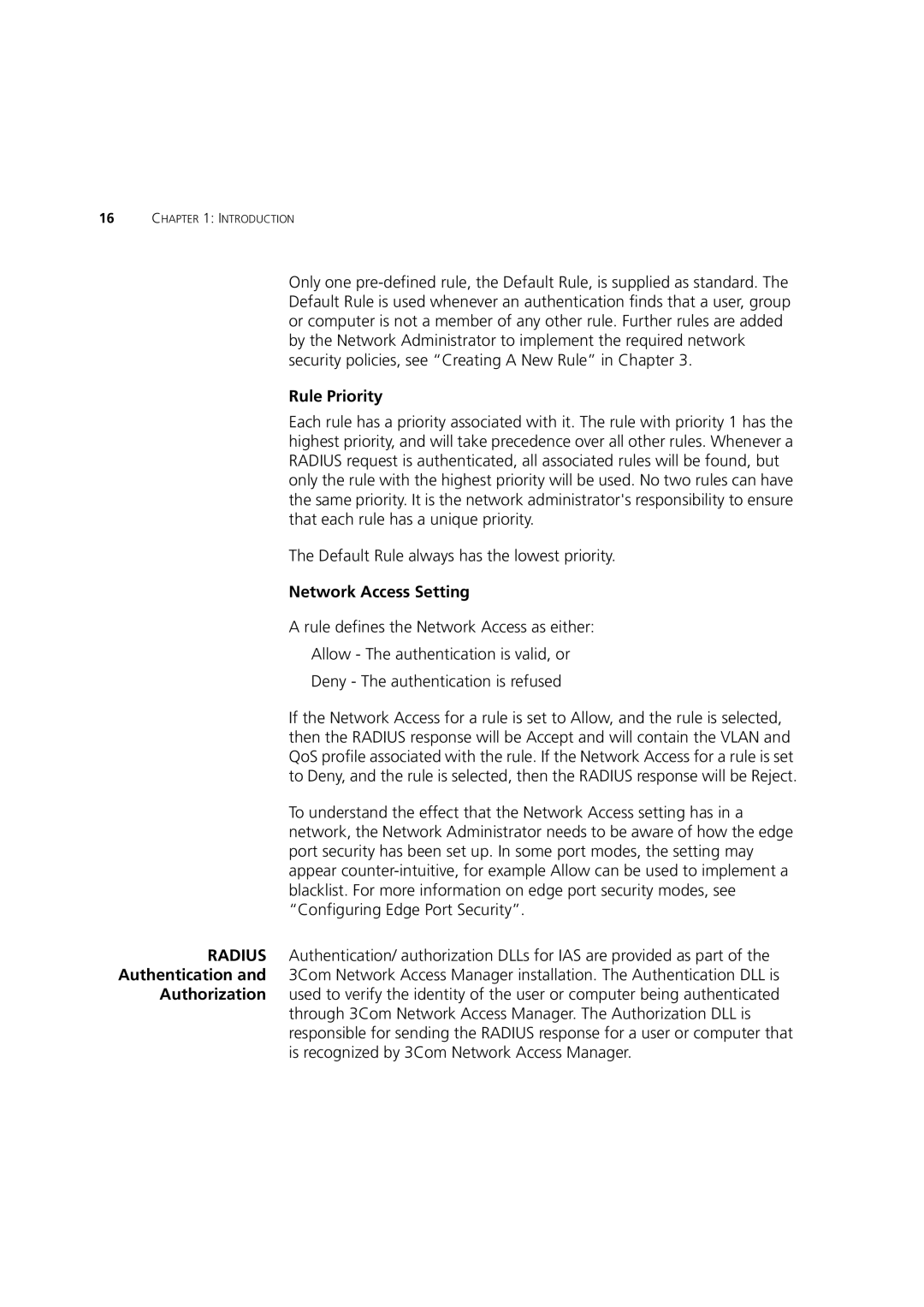 3Com DUA1550-0AAA02 manual Rule Priority, Network Access Setting 