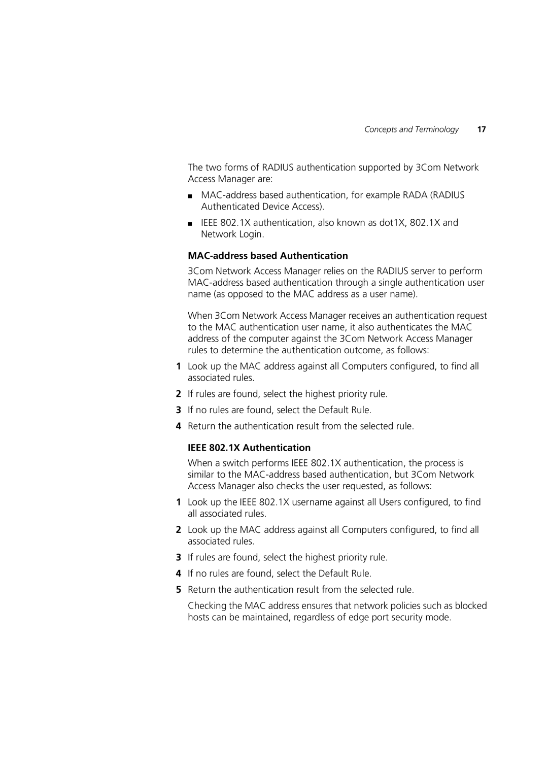 3Com DUA1550-0AAA02 manual MAC-address based Authentication, Ieee 802.1X Authentication 