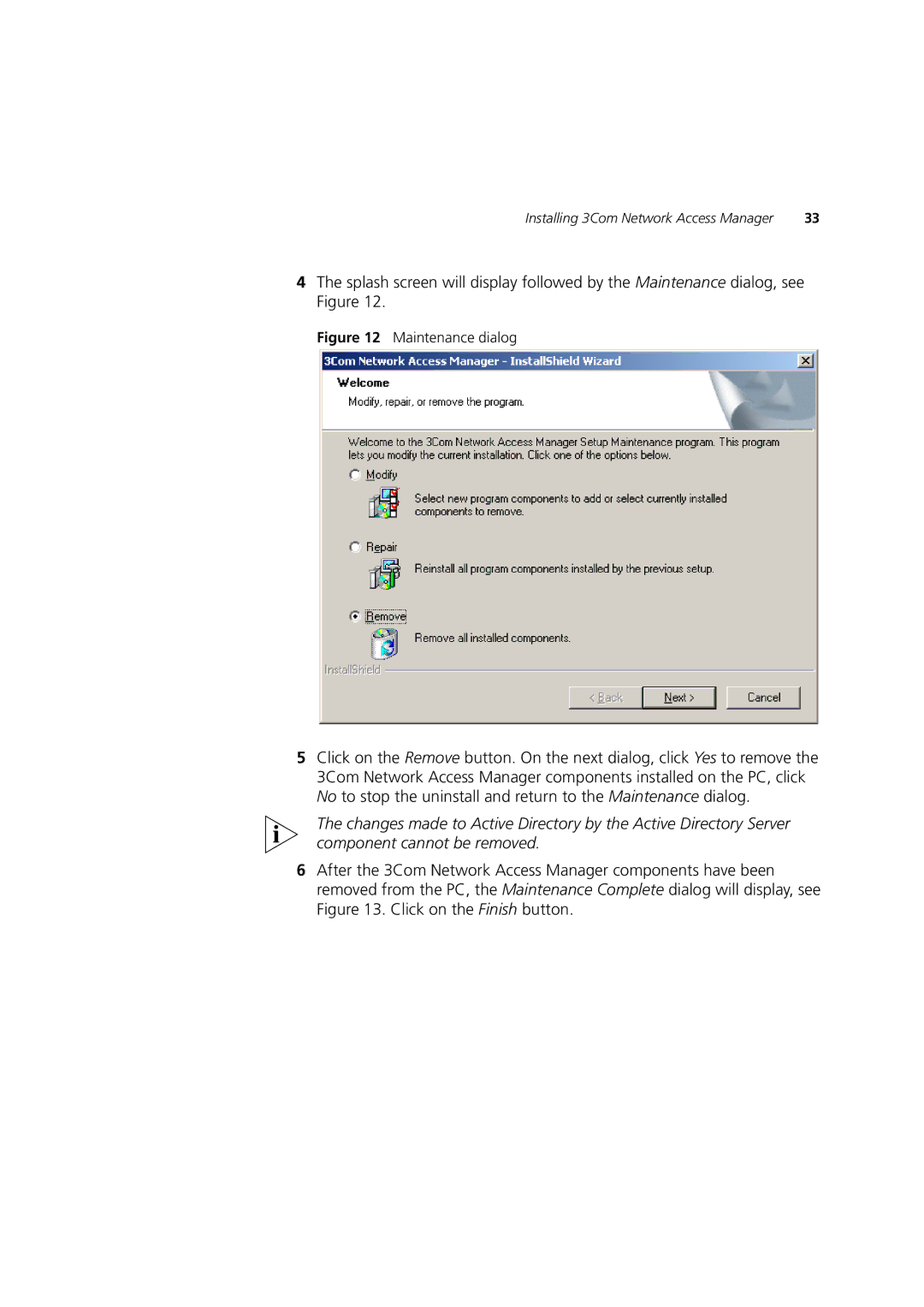 3Com DUA1550-0AAA02 manual Maintenance dialog 