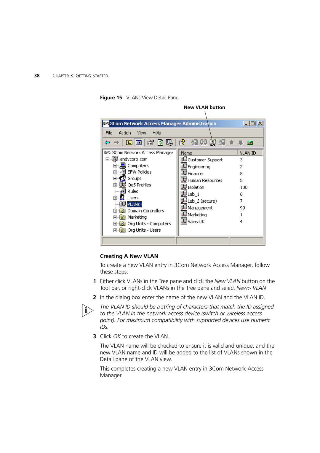 3Com DUA1550-0AAA02 manual Creating a New Vlan, New Vlan button 