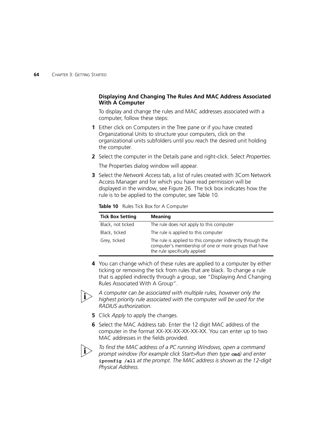 3Com DUA1550-0AAA02 manual Rules Tick Box for a Computer 