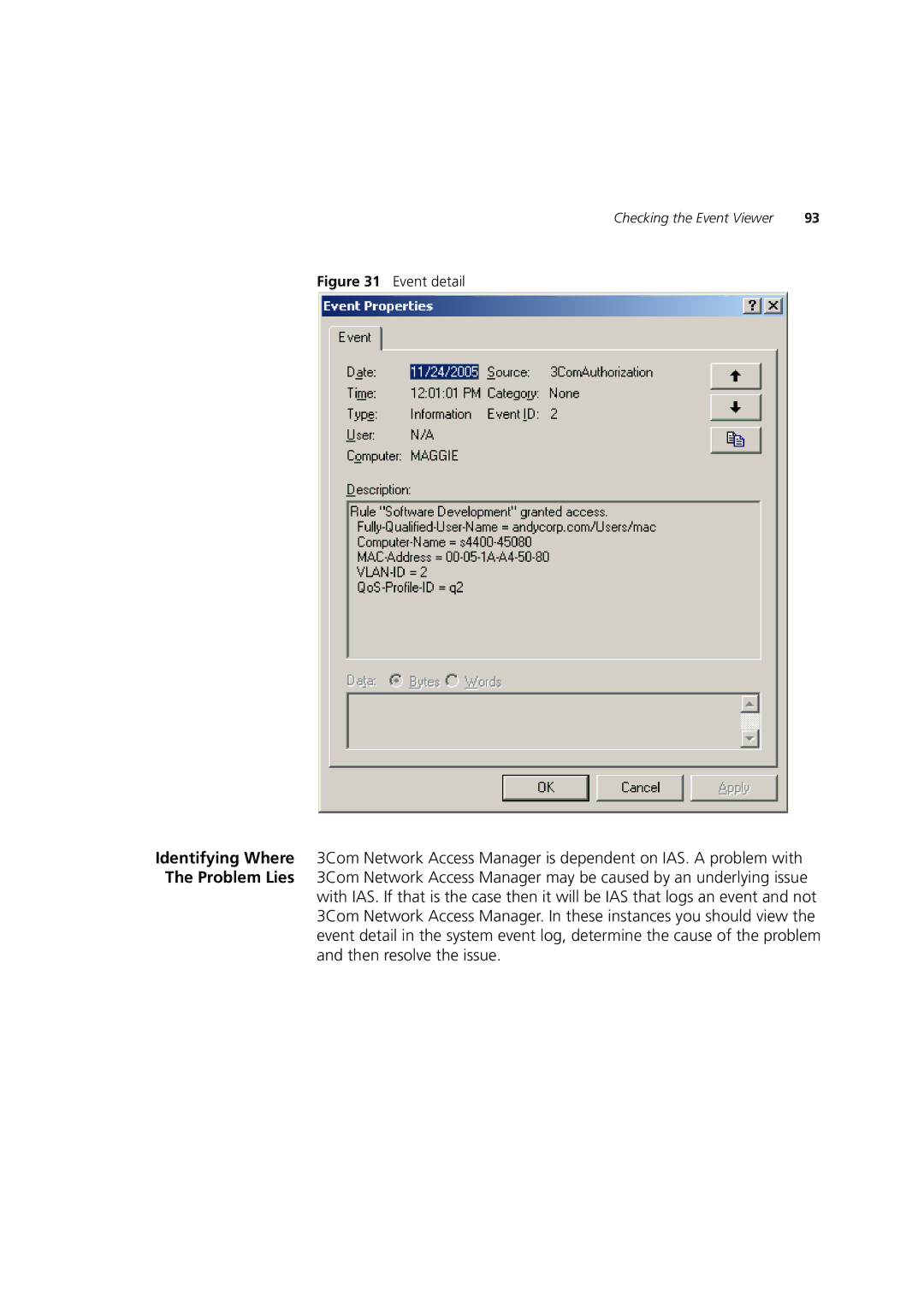 3Com DUA1550-0AAA02 manual Checking the Event Viewer 