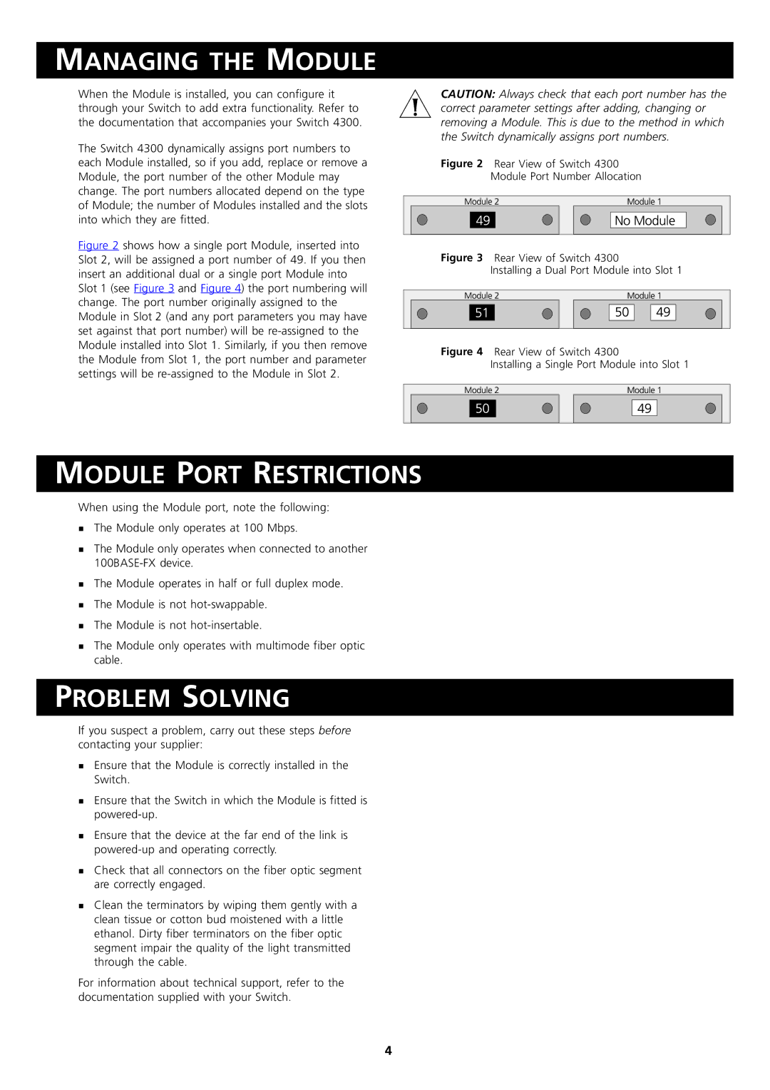 3Com DUA1711-1AAA01 manual Managing the Module, Module Port Restrictions, Problem Solving 