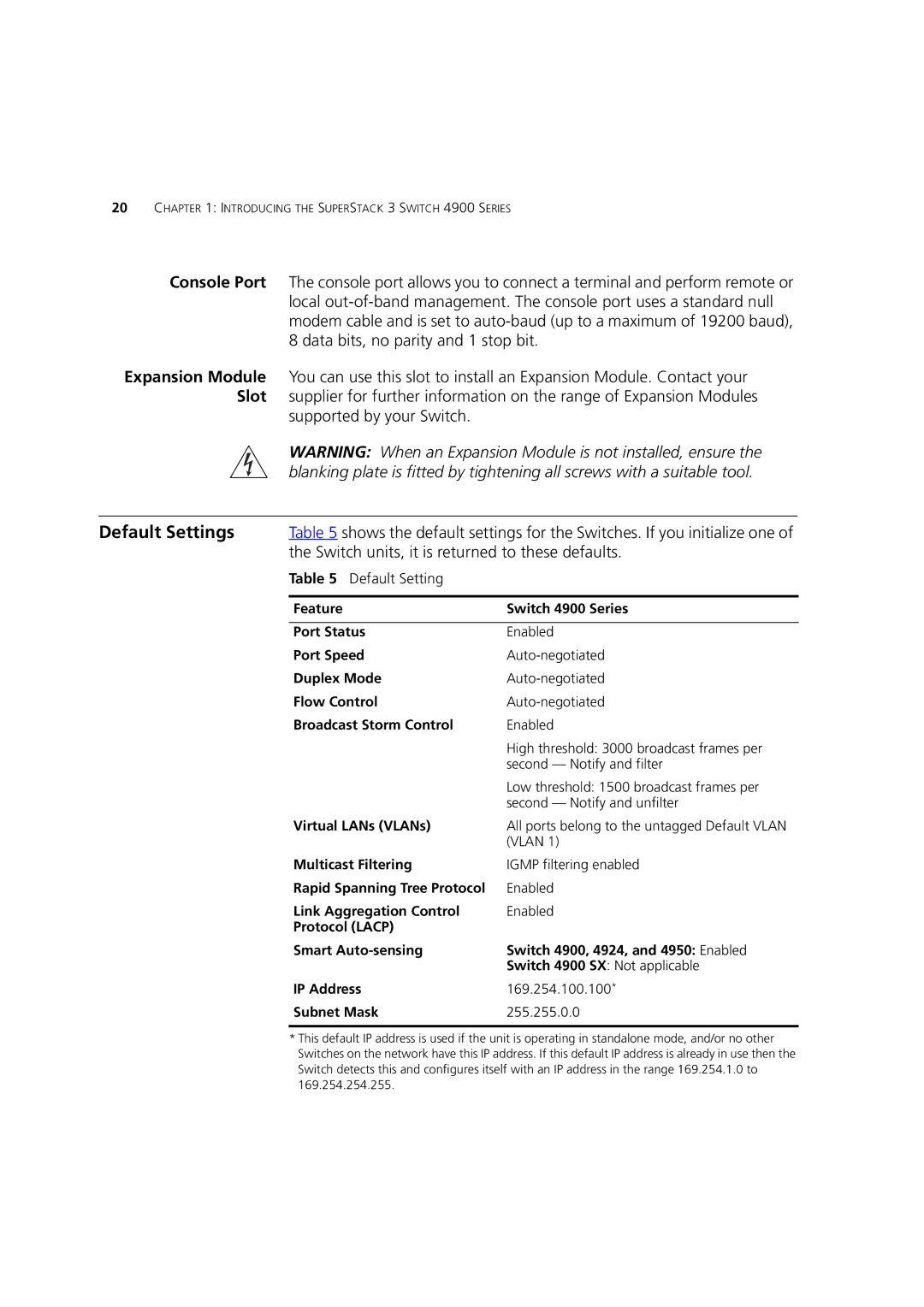 3Com DUA1770-0AAA04 manual Default Settings, Supported by your Switch, Switch units, it is returned to these defaults 