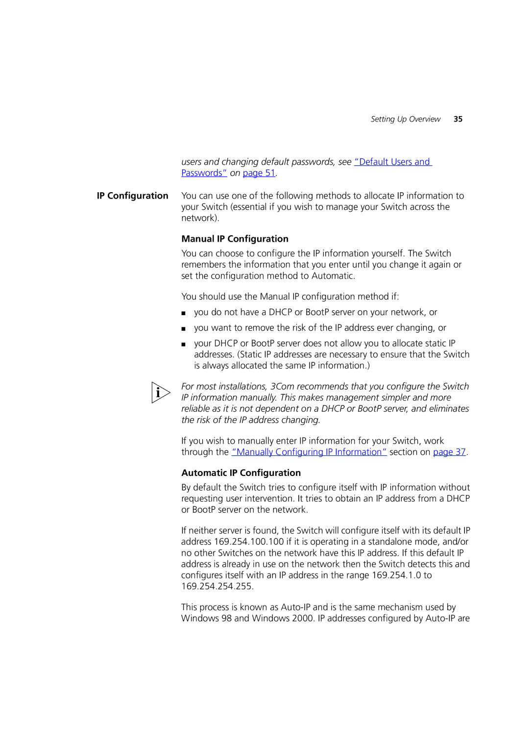 3Com DUA1770-0AAA04 manual Manual IP Configuration, Automatic IP Configuration 