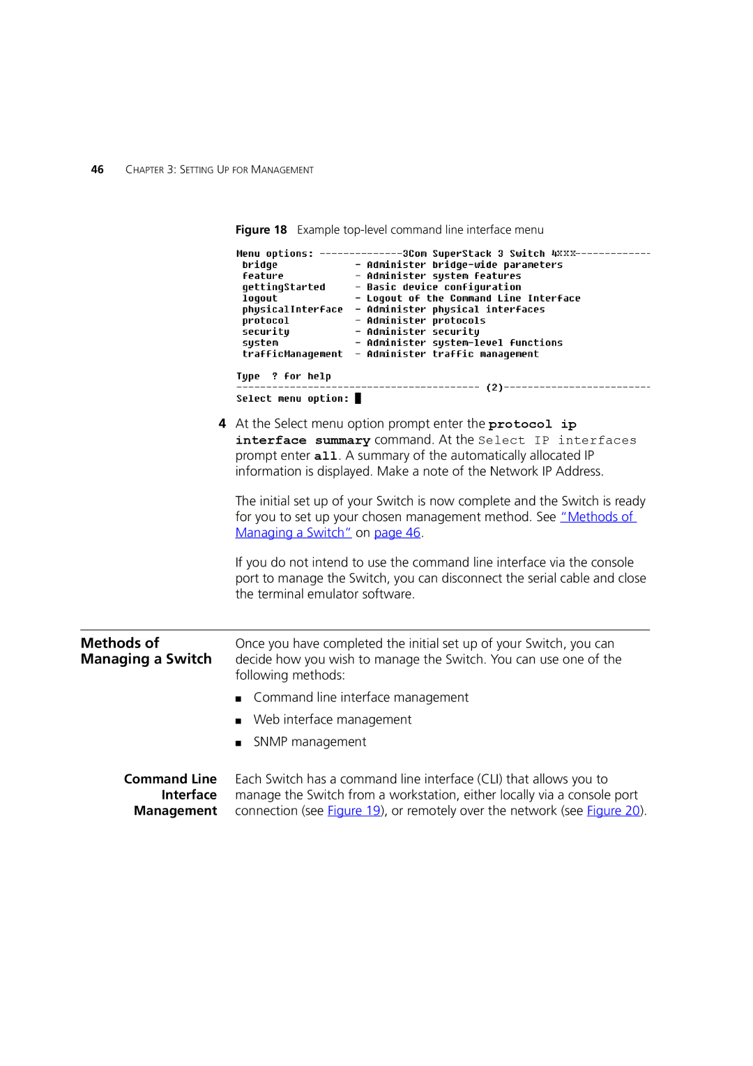 3Com DUA1770-0AAA04 manual Example top-level command line interface menu 