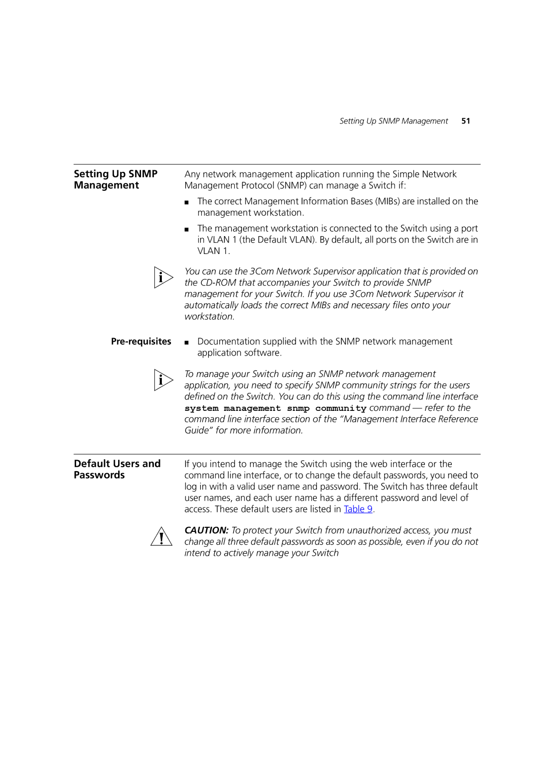 3Com DUA1770-0AAA04 manual Setting Up Snmp, Default Users, Passwords 