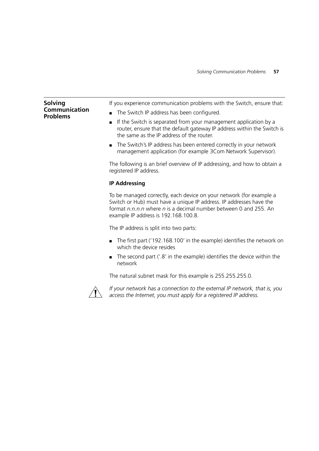 3Com DUA1770-0AAA04 manual Solving Communication Problems, IP Addressing 