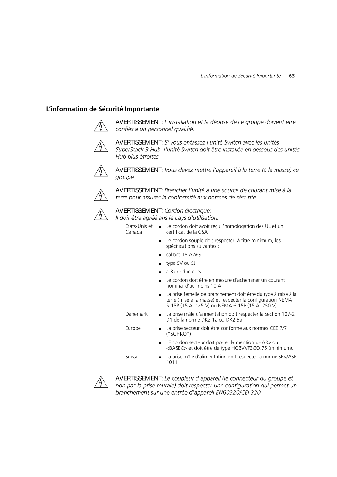 3Com DUA1770-0AAA04 manual ’information de Sécurité Importante, Schko 