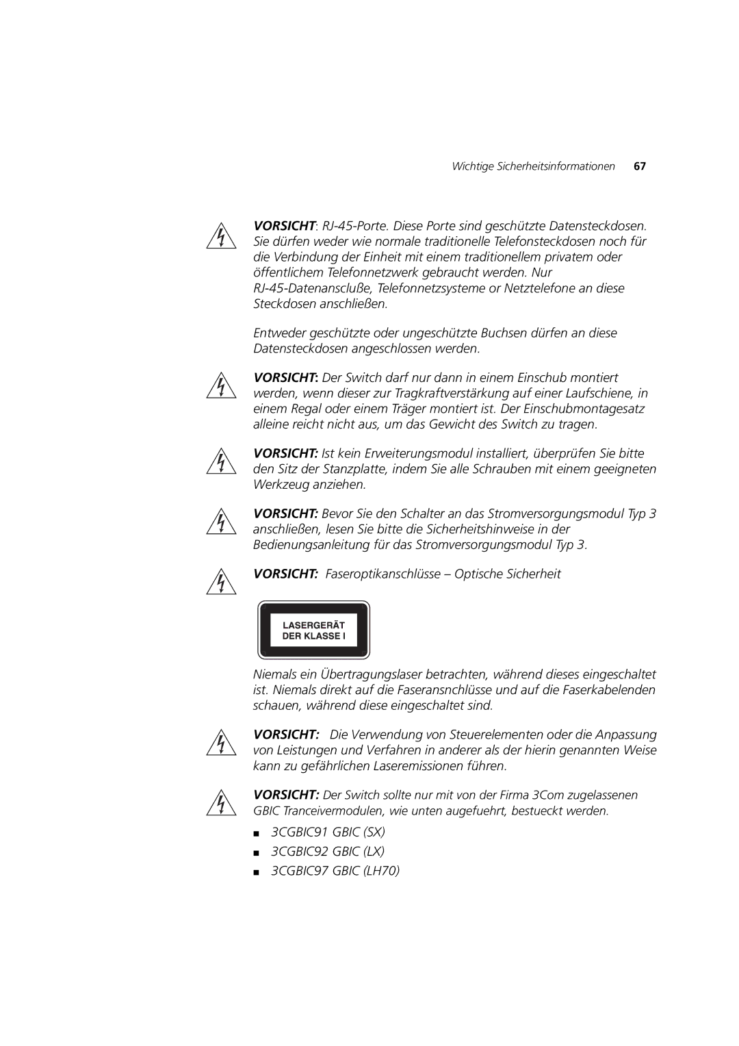 3Com DUA1770-0AAA04 manual Wichtige Sicherheitsinformationen 