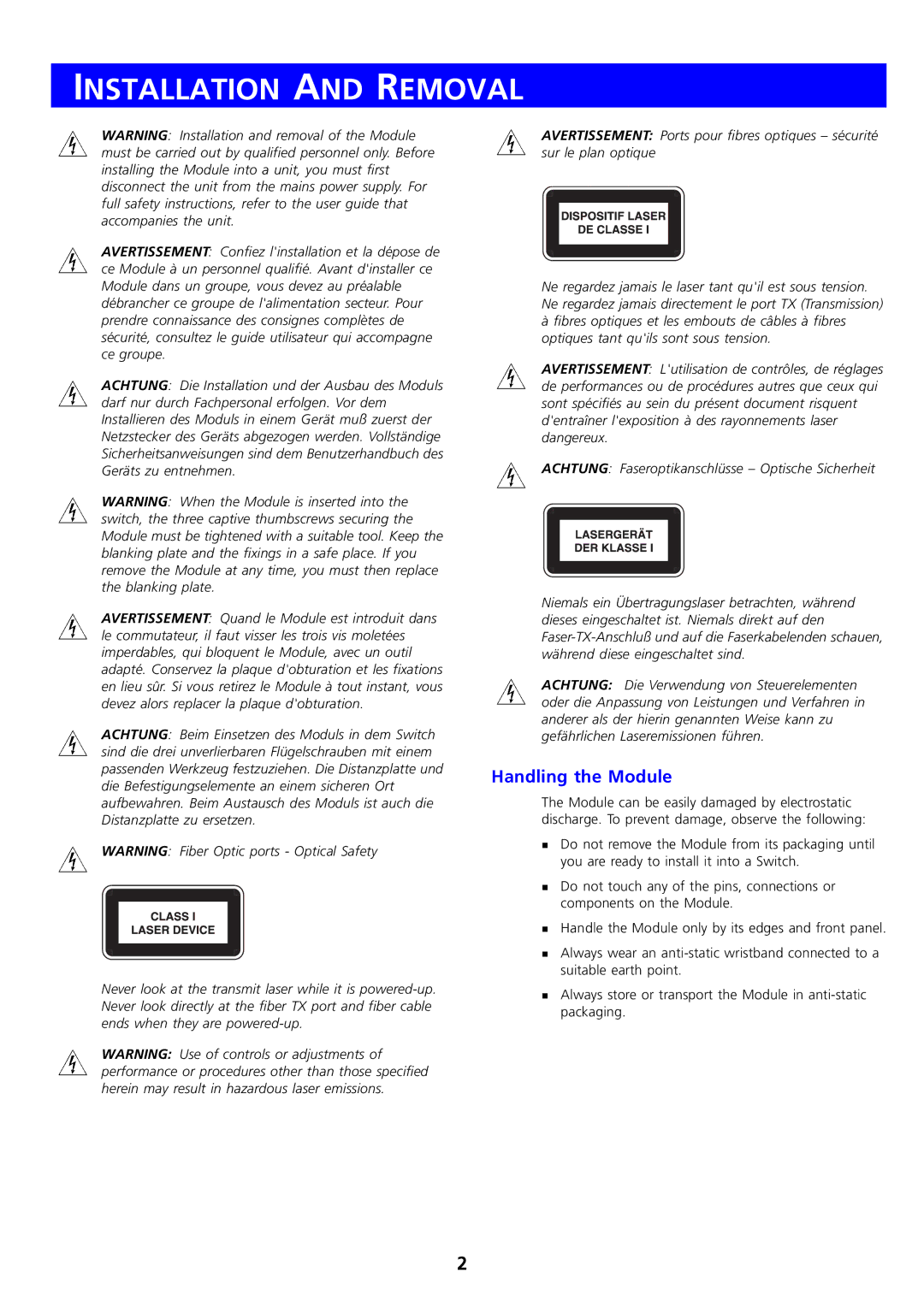 3Com DUA1771-0AAA01 manual Installation and Removal, Handling the Module 