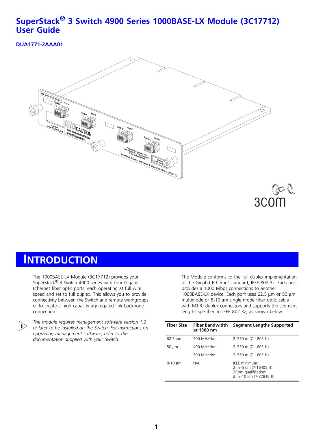 3Com DUA1771-2AAA01 manual Introduction 