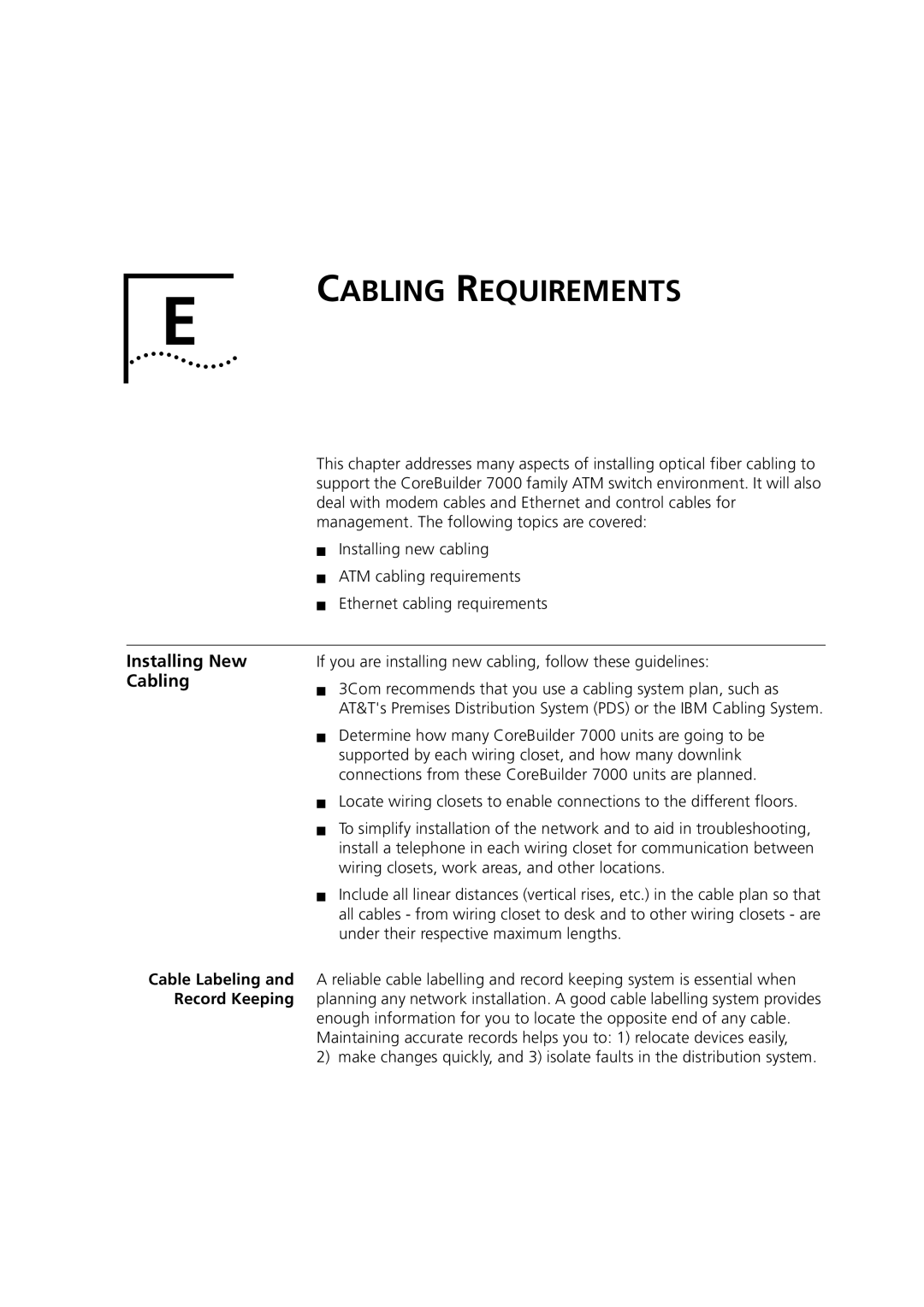 3Com DUA3700-0BAA04 manual Cabling Requirements, Installing New Cabling 