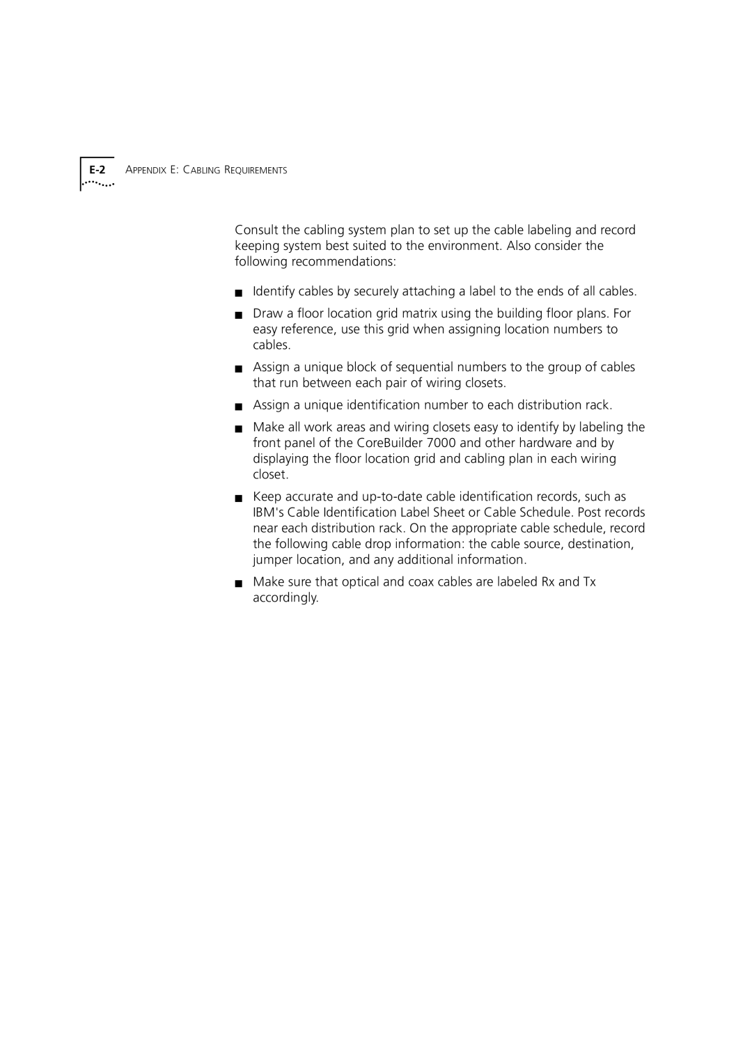 3Com DUA3700-0BAA04 manual 2APPENDIX E Cabling Requirements 