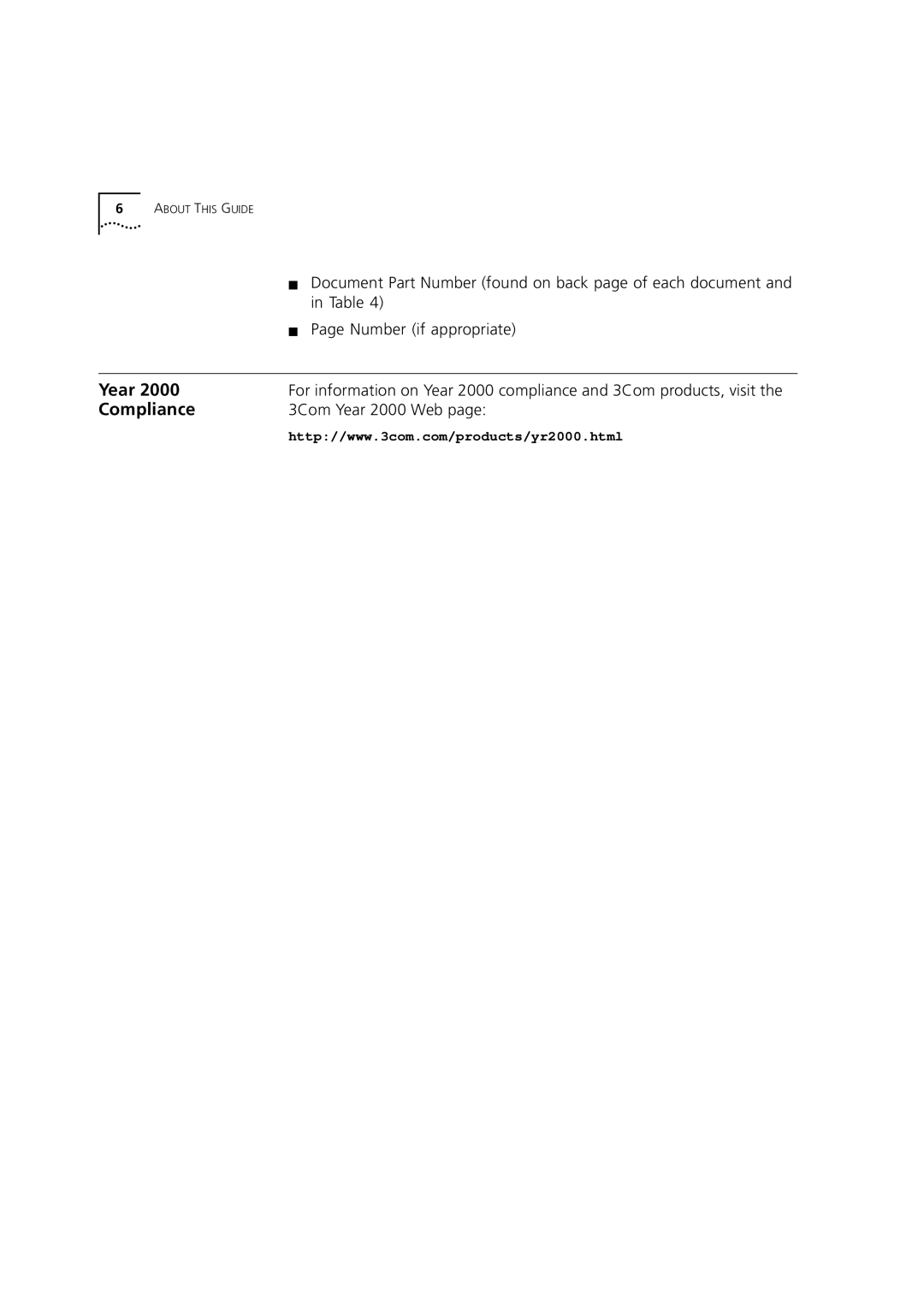 3Com DUA3700-0BAA04 manual Compliance, Number if appropriate, 3Com Year 2000 Web 